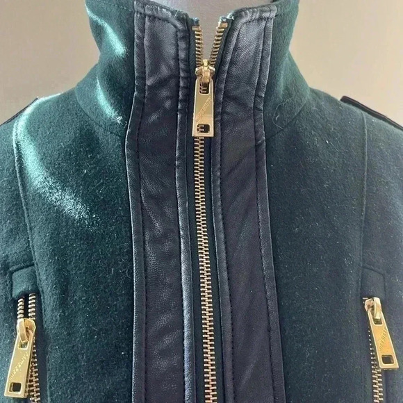 [S]  Miss Sixty Women's Zip Front Wool Blend Green Military Pea Coat - Picture 4 of 12